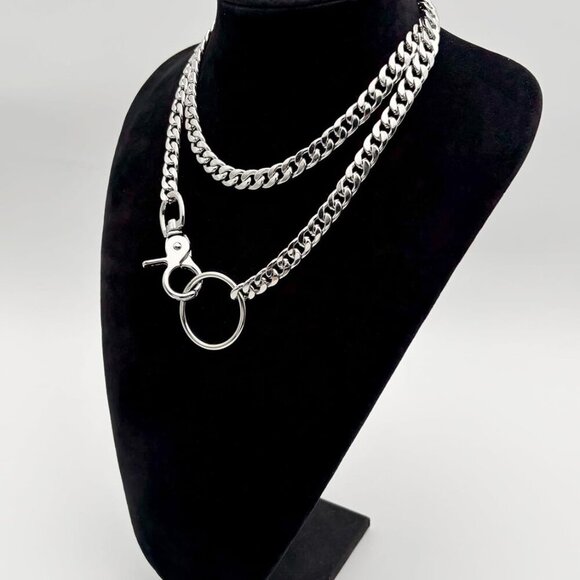 Women's Zinc Chunky Cuban Chain Necklace 34'' Adjustable Y-Shaped Jewelry - Picture 3 of 6